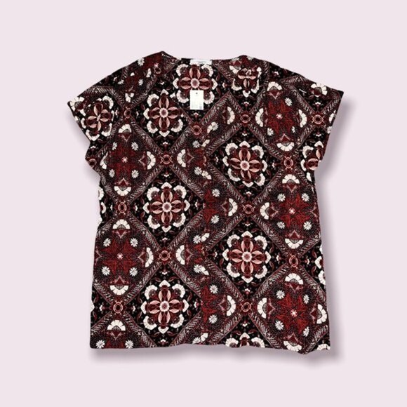Maurices Floral Geometric Blouse Maroon Red Button Front NWT Womens Size Medium - Picture 1 of 4